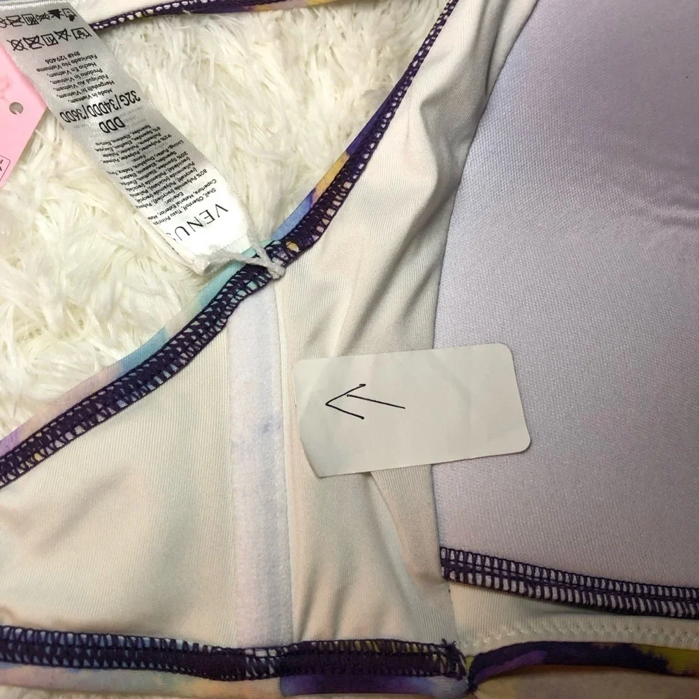 VENUS Purple and Yellow Marble Bikini Top with Adjustable Straps DDD